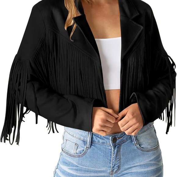 Women's Fringe Faux Suede Leather Jackets Fall Fashion 2025 Tassel Motorcycle Cr - Picture 2 of 9